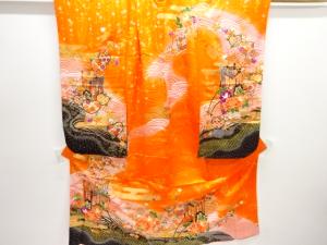 枝垂れ花に御所車模様子供着物(重ね衿付き)